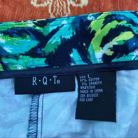 R.Q.T Casual Green Swirl Blue Cotton Spandex Midi Ruffle Skirt Women Large L - Picture 5 of 5